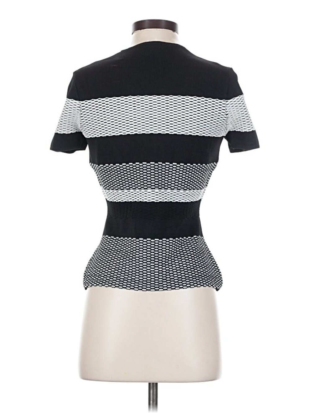 Alexander Wang Black White Fishnet Stripe Knit Peplum Top S - Picture 3 of 6